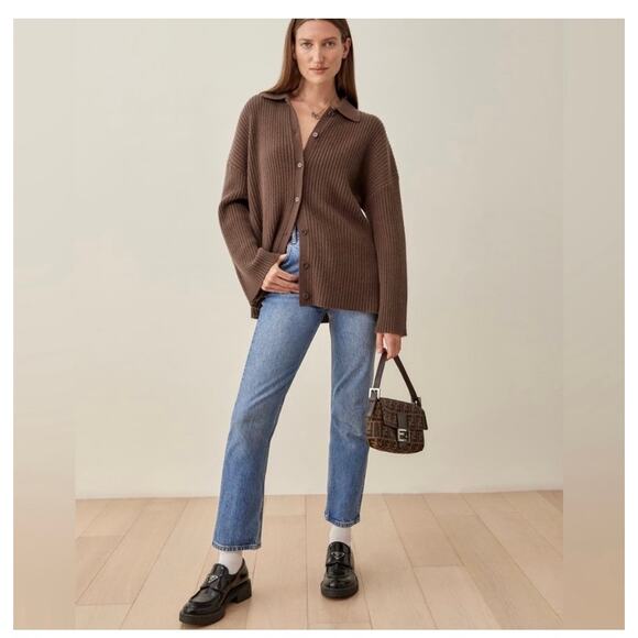 EUC Reformation Cafe Fantino Cashmere Collared Cardigan sz: S - Picture 2 of 16